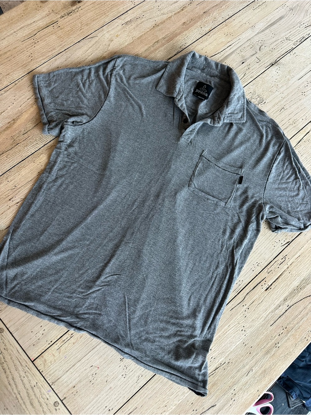 Prana Men’s Gray Short-Sleeve Polo with Chest Pocket